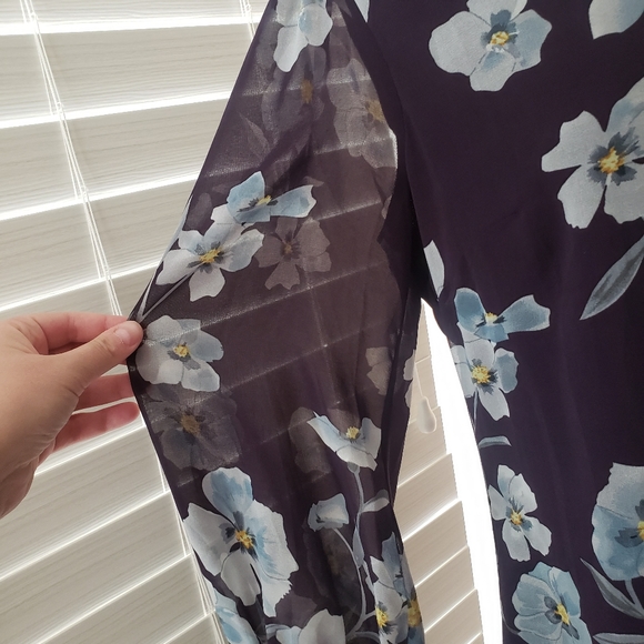 CAbi Ellery dress royal flower floral long sleeve chiffon small new #4018 - Picture 4 of 11